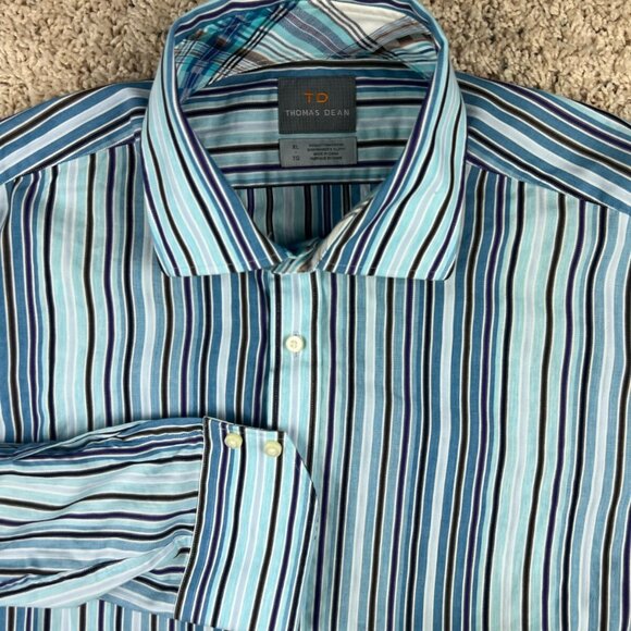 Thomas Dean Shirt Long Sleeve Size XL Button Up Mens Blue Purple Striped - Picture 1 of 7